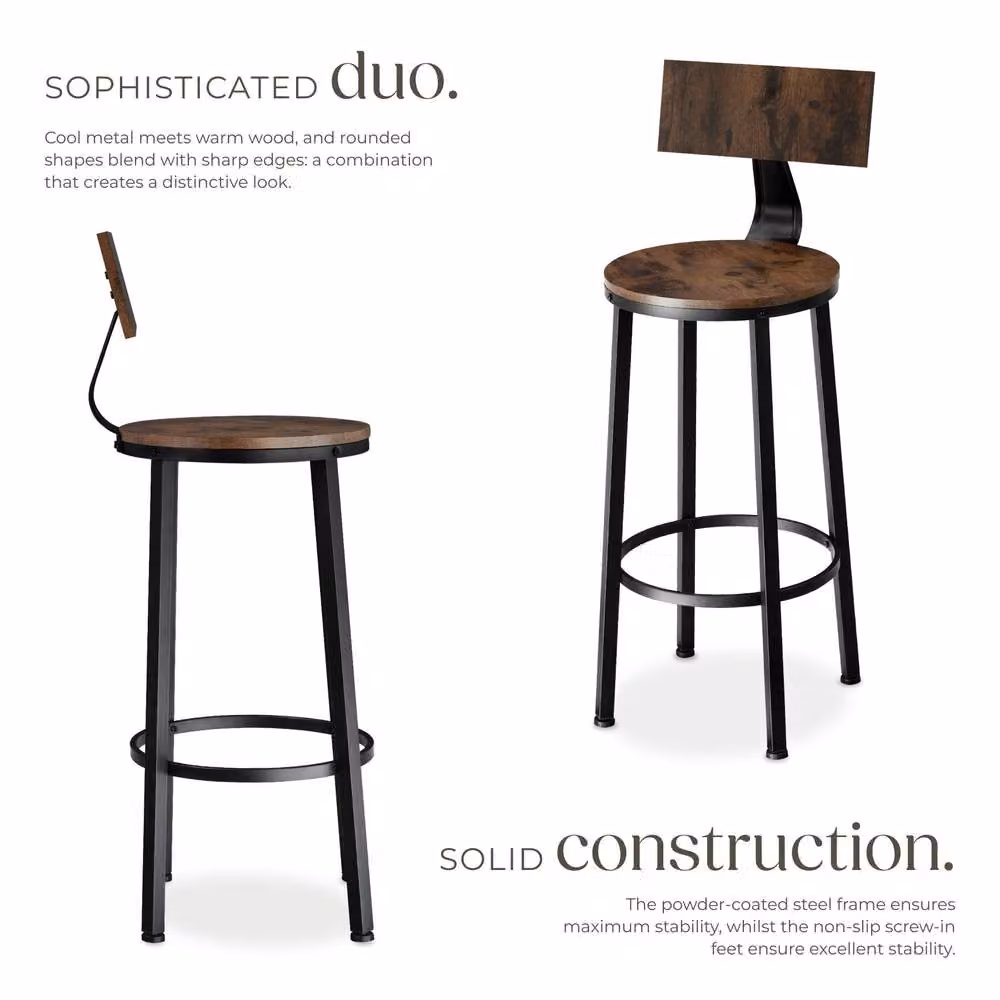tectake Poole Industrial Set of 4 Bar Stools in Brown Wood and Metal – 3