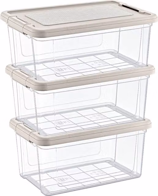 Stormaz Set of 3 Transparent Plastic Storage Boxes with Lids, 9L each