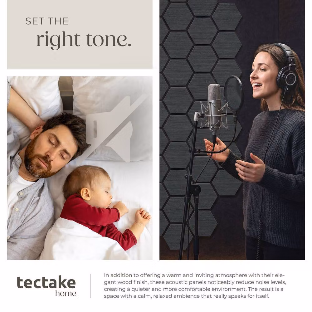 tectake Sound-Absorbing Felt Acoustic Panels in Black Oak Wood Look, W/H: 62 x 76 cm – 5