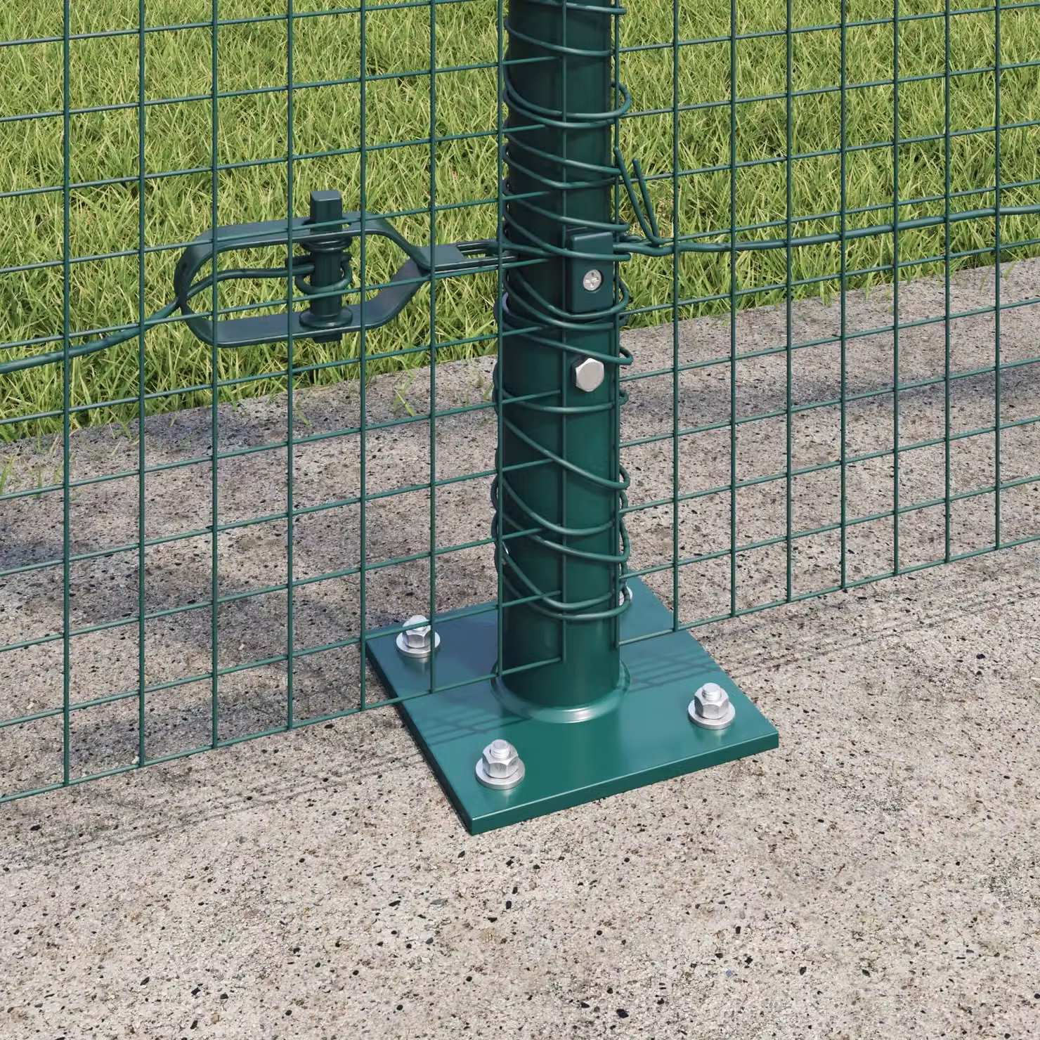 Berkfield Home Green Steel Welded Wire Fence with 7 Flanged Posts, W: 10 m, H: 1.4 m – 4