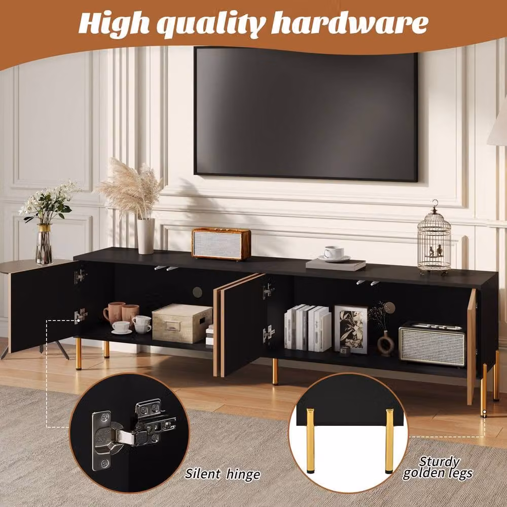 Merax Modern TV Unit in Brown with Gold Metal Legs and Media Compartments, W: 179 cm, D: 35 cm, H: 53.5 cm – 4