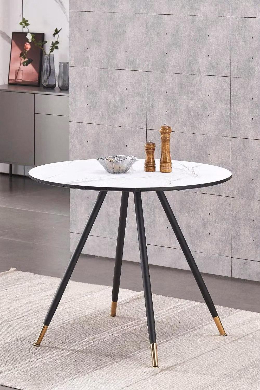 Life Interiors Dorchester Round Dining Table, Marble Finish with Gold Tips in White, Diameter: 90 cm, Height: 76 cm – 2