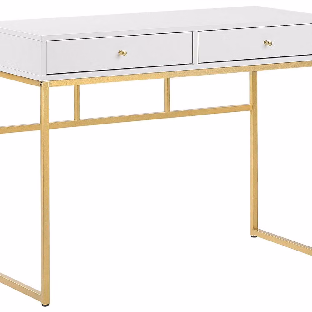 Wyld and Coco White Console Table with 2 Drawers and Gold Base, W: 100 cm, D: 48 cm – 2