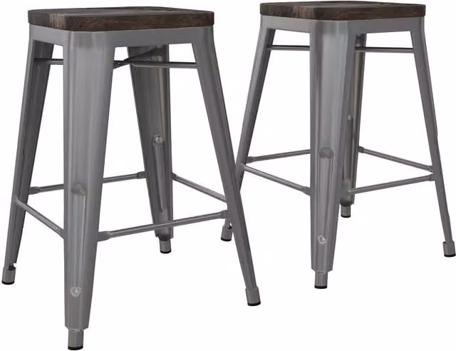Dorel Home Fusion Metal and Wood Counter Stool Set of 2 in Silver and Grey