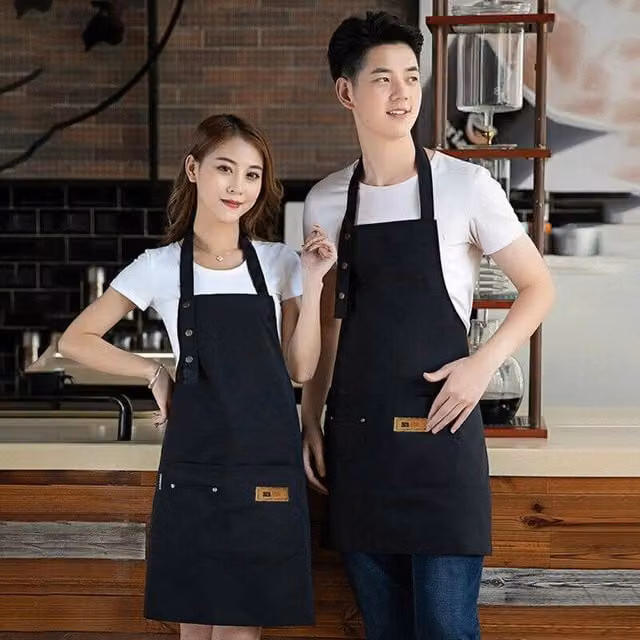 NESTLUNE Black Denim Canvas Pockets Apron for Adults