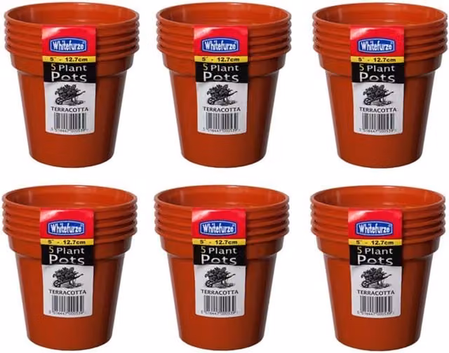 Whitefurze 5 Medium Plastic Seed Pots in Terracotta Colour, Diameter: 12.7 cm
