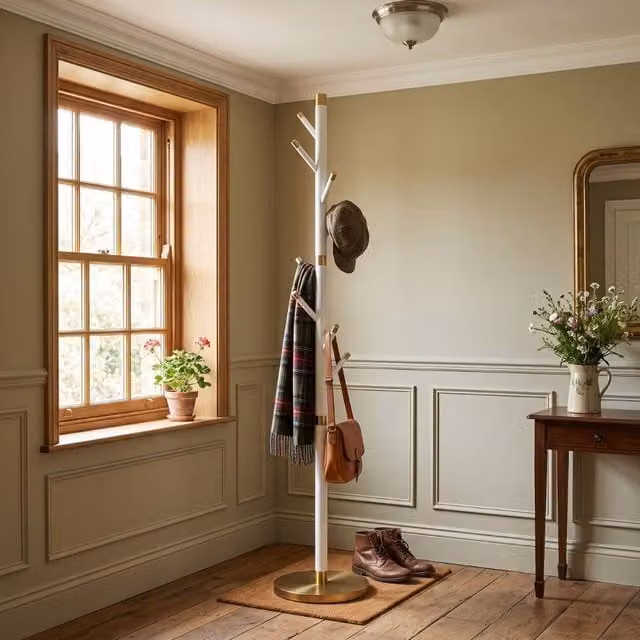 HOME LUXE INTERIOR Modern White and Gold Stainless Steel Freestanding Coat Rack, Height: 177 cm
