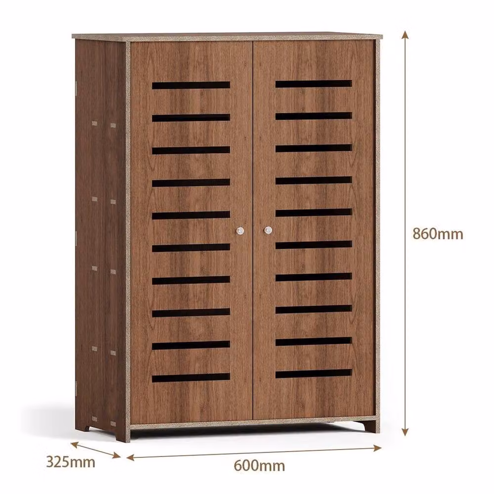 EONLION Modern Brown Wooden 5 Tier Shoe Rack Storage Shelf with Hinged Doors, W: 100 cm, H: 86 cm, D: 15 cm – 2