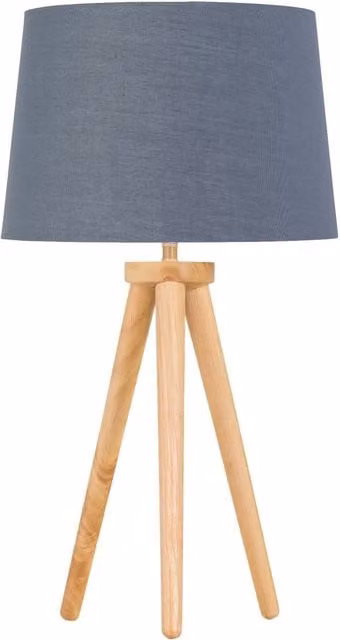 First Choice Lighting Voyage Light Oak Table Lamp with Grey and Gold Fabric Shade in Brown, H 51.0 cm x W 28.5 cm x D 28.5 cm – 1