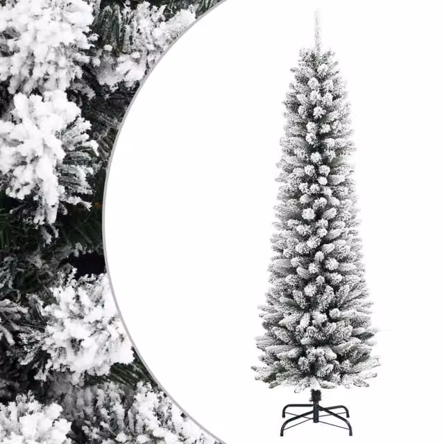 Berkfield Home Artificial Slim Flocked Snow Christmas Tree in White, Height: 210 cm
