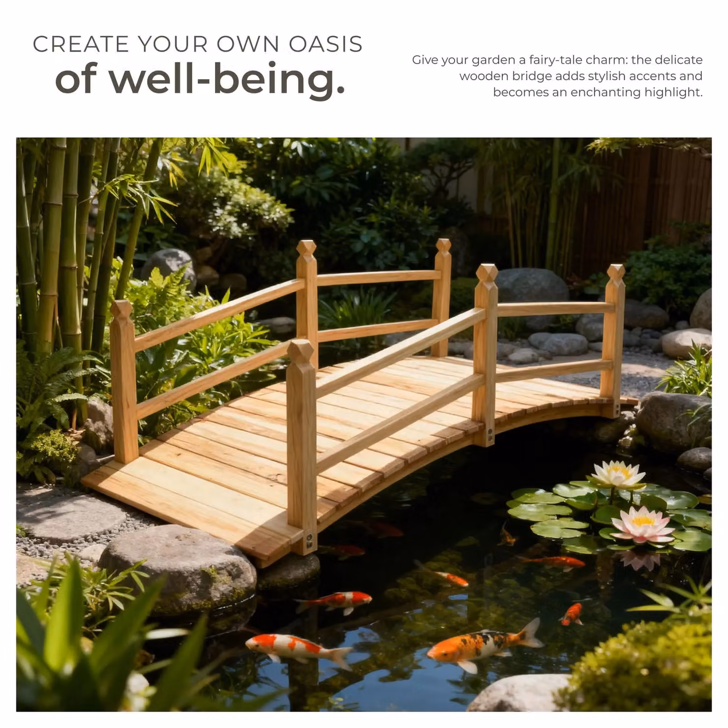 tectake Weatherproof Garden Bridge with Railing in Brown, W/D/H: 137 x 58 x 58 cm – 3