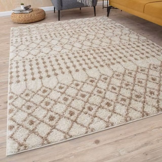 THE RUGS Moroccan Soft High Pile Shaggy Tribal Rug, Ivory, W: 200 cm, D: 290 cm