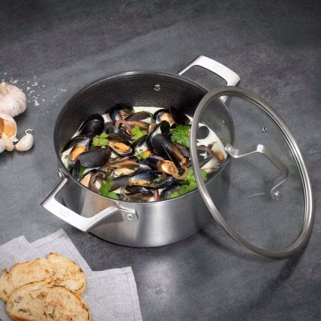 Hairy Bikers Hex Guard Non Stick Stainless Steel Casserole Stock Pot with Glass Lid, Silver, 24cm, 4L – 1