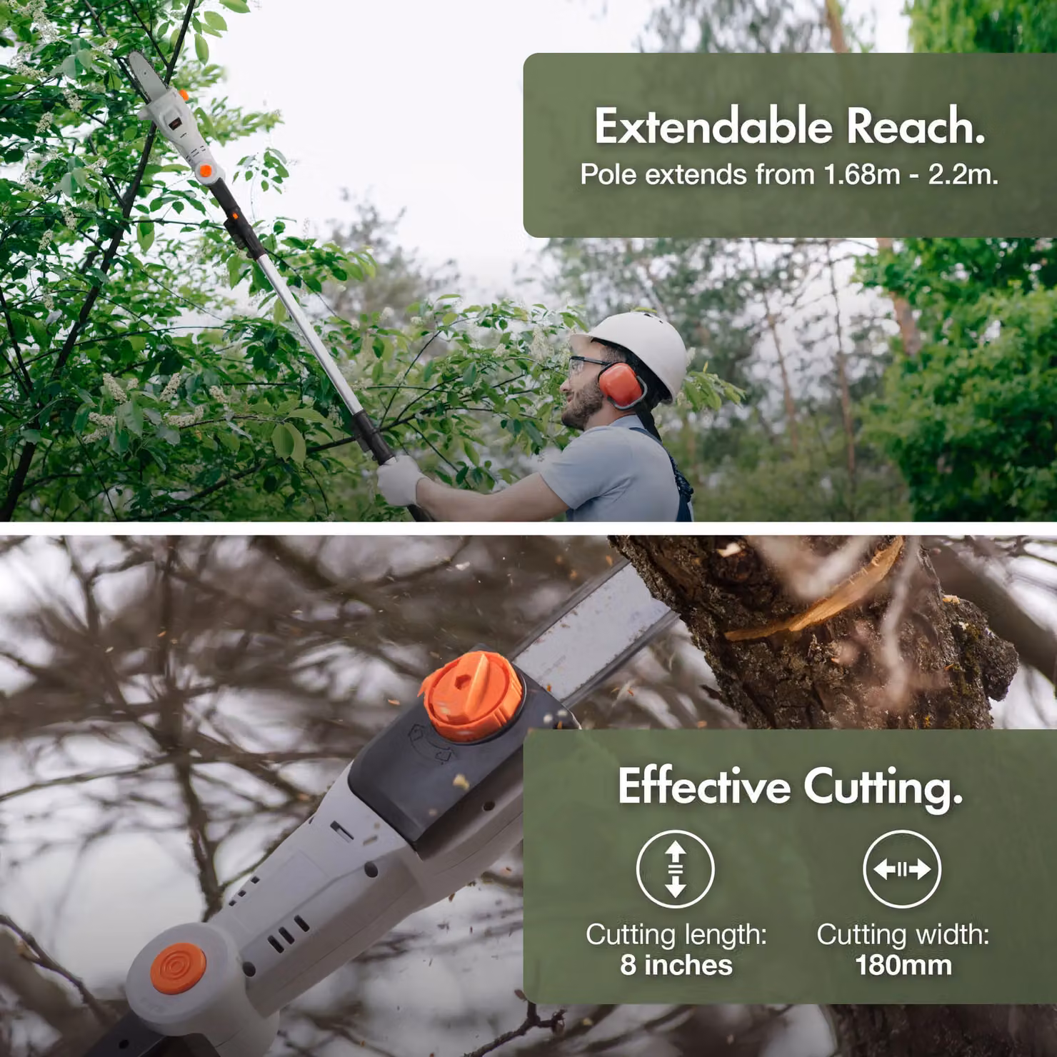 VonHaus 20V Cordless Pole Chainsaw in Grey with Rechargeable Battery and Aluminium Components – 3