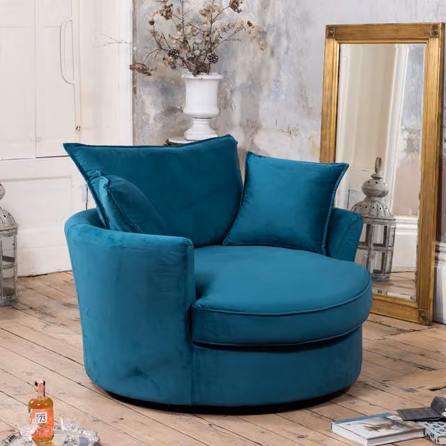 Artemis Home Havana Velvet Swivel Base Cuddle Chair in Petrol