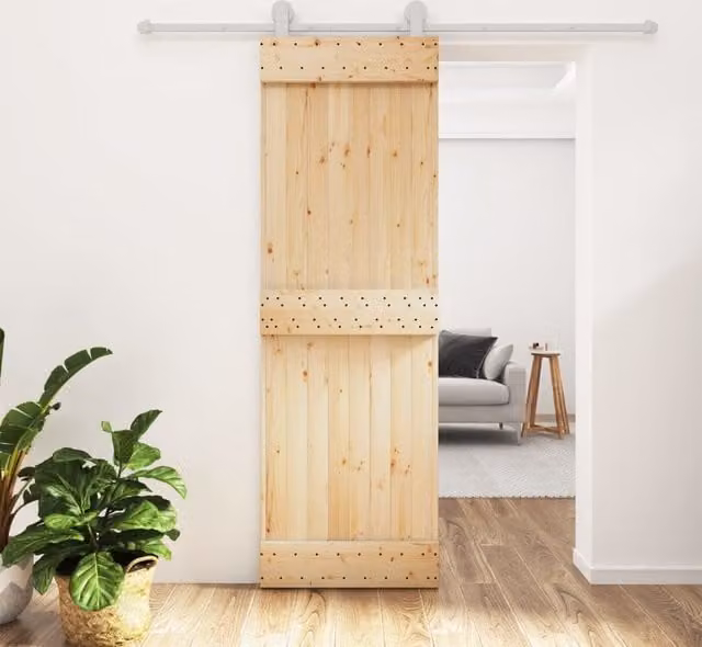 Berkfield Home Rustic Solid Pine Sliding Door with Hardware Set, Brown, W: 70 cm, H: 210 cm