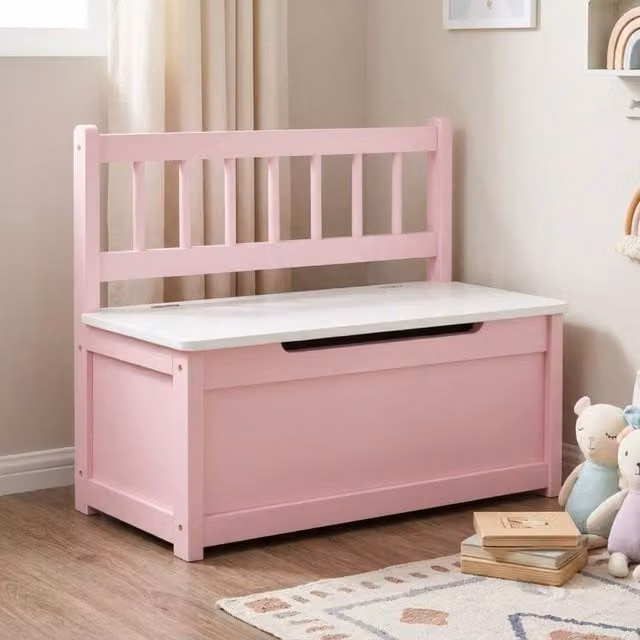 STILVORA Toy Storage Bench with Backrest in Pink