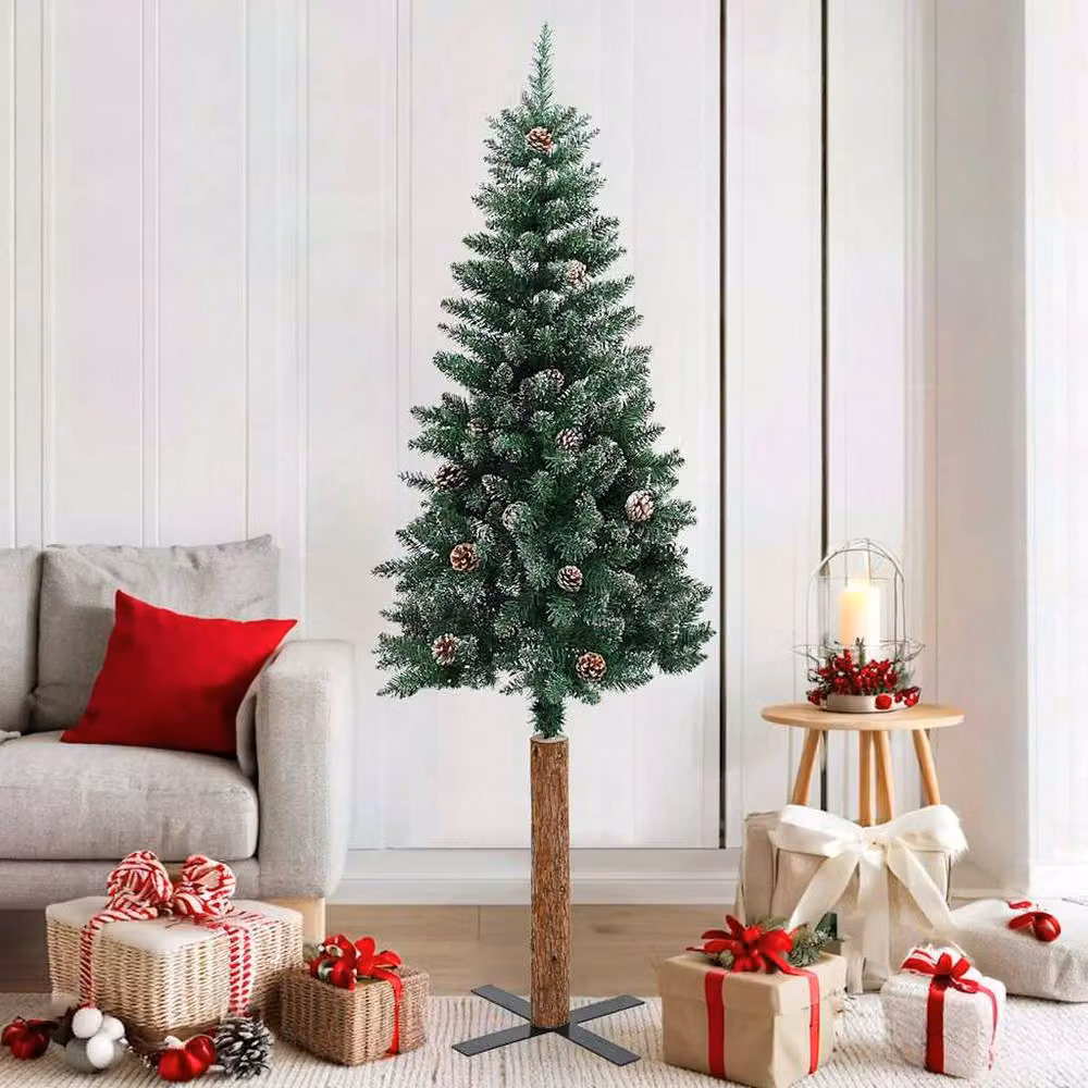 Berkfield Home Slim Christmas Tree with Real Wood and White Snow, Green, Height: 180 cm – 2