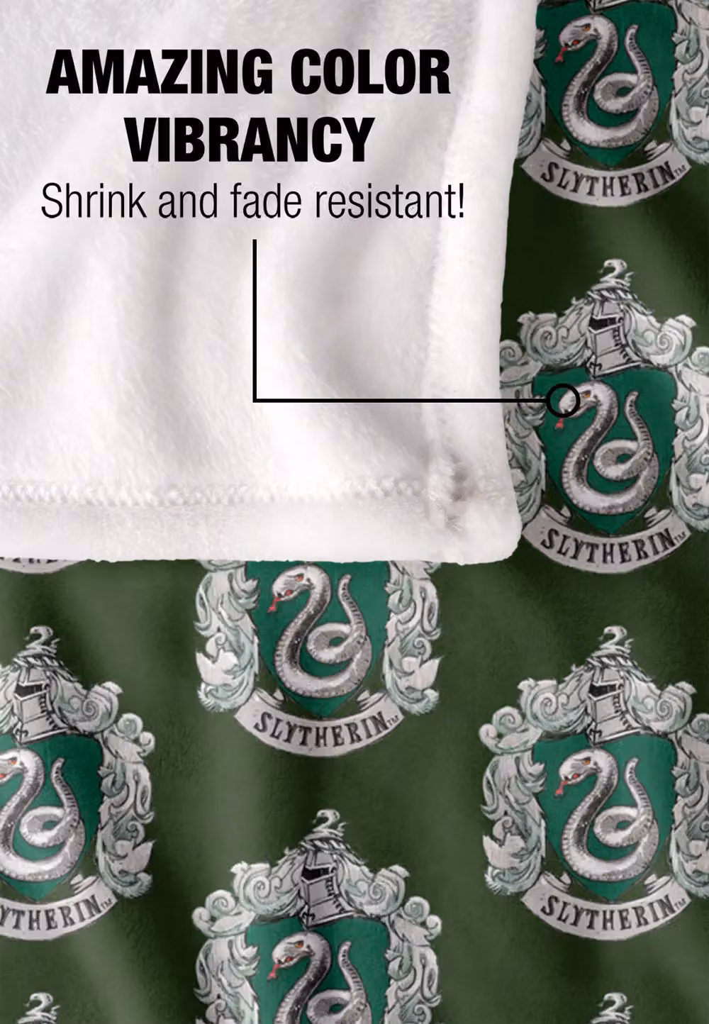 LOGOVISION Harry Potter Slytherin Fleece Throw Blanket, White, Green and Multicolour, W/D/H: 152 x 127 x 1 cm – 4