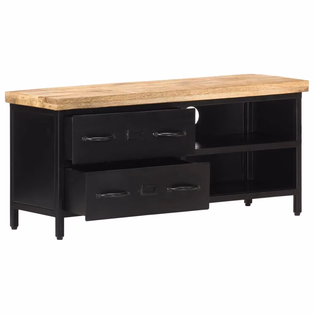 Berkfield Home Industrial TV Cabinet in Black Rough Mango Wood, W/D/H: 90 x 30 x 41 cm – 2