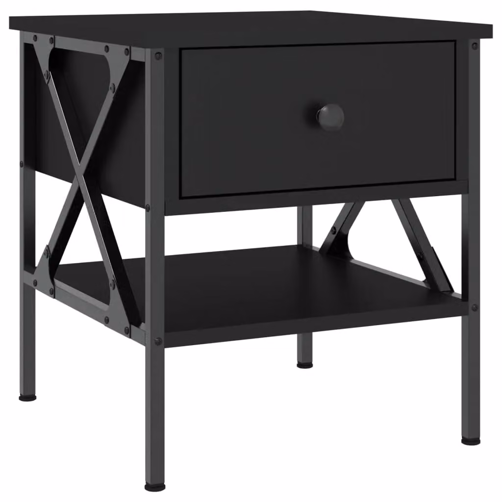 Berkfield Home Set of 2 Black Industrial Bedside Tables, W/D/H: 40 x 42 x 45 cm – 3