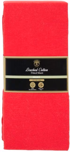 Divante Red Brushed Cotton Flannelette Fitted Sheet, W/D/H: 140 x 200 cm