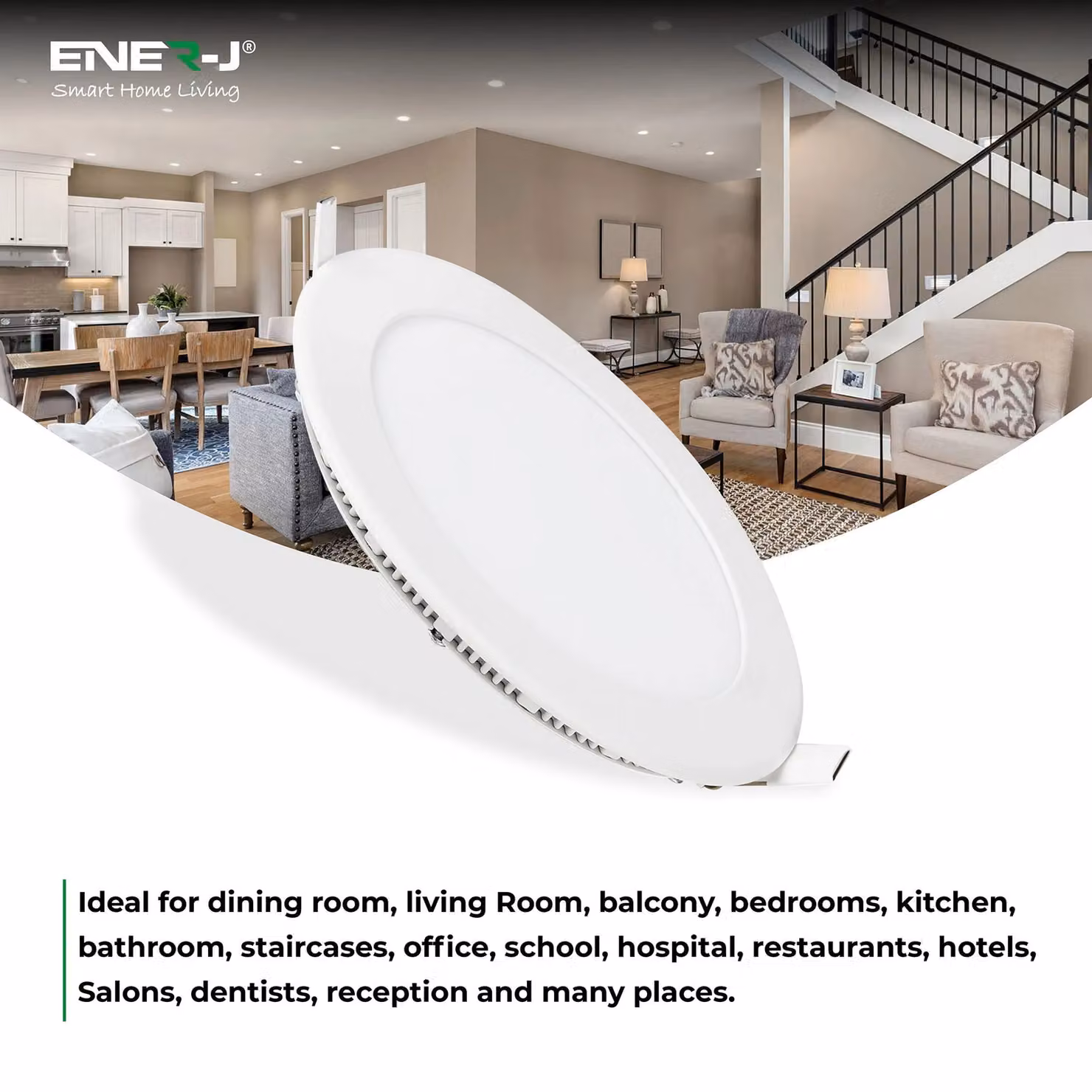 ENER-J 3W Recessed Round LED Mini Panel, White, 4000K Cool White, 85mm Diameter (70mm Hole Size) – 3