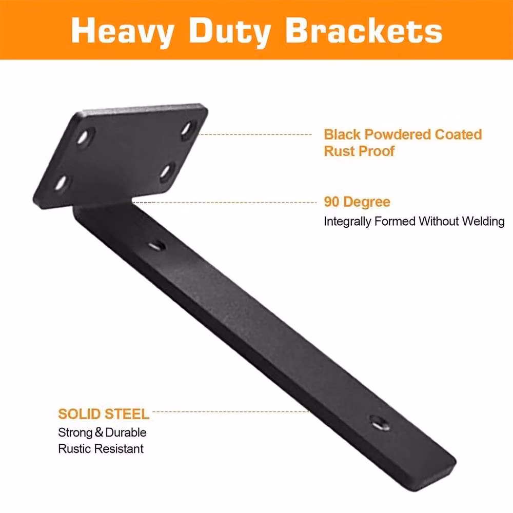 EONLION 4 Pack Black Cast Iron Floating Shelf Brackets and Concealed Steel Supports – 3