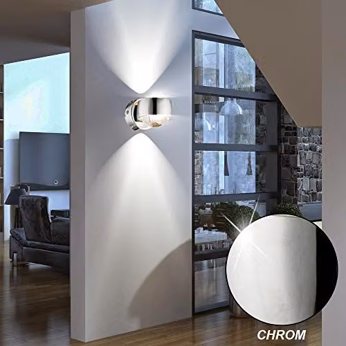 Globo Lighting Randi Integrated LED Up and Down Wall Lamp in Chrome with Transparent Glass Shade, 3000K Warm White – 2