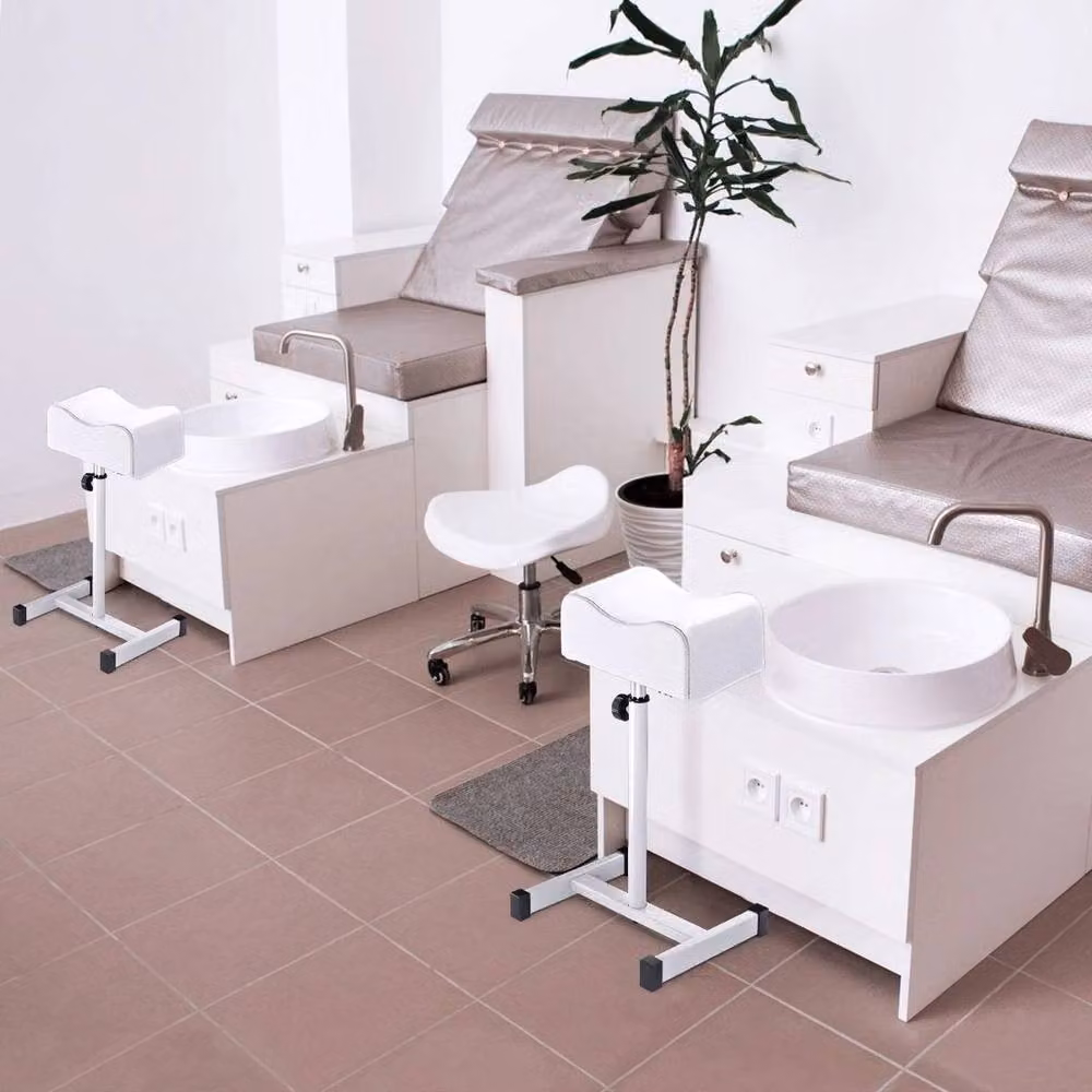 FORGEVIO Adjustable Height Soft Pad Foot Stool in White with Metal Frame – 2
