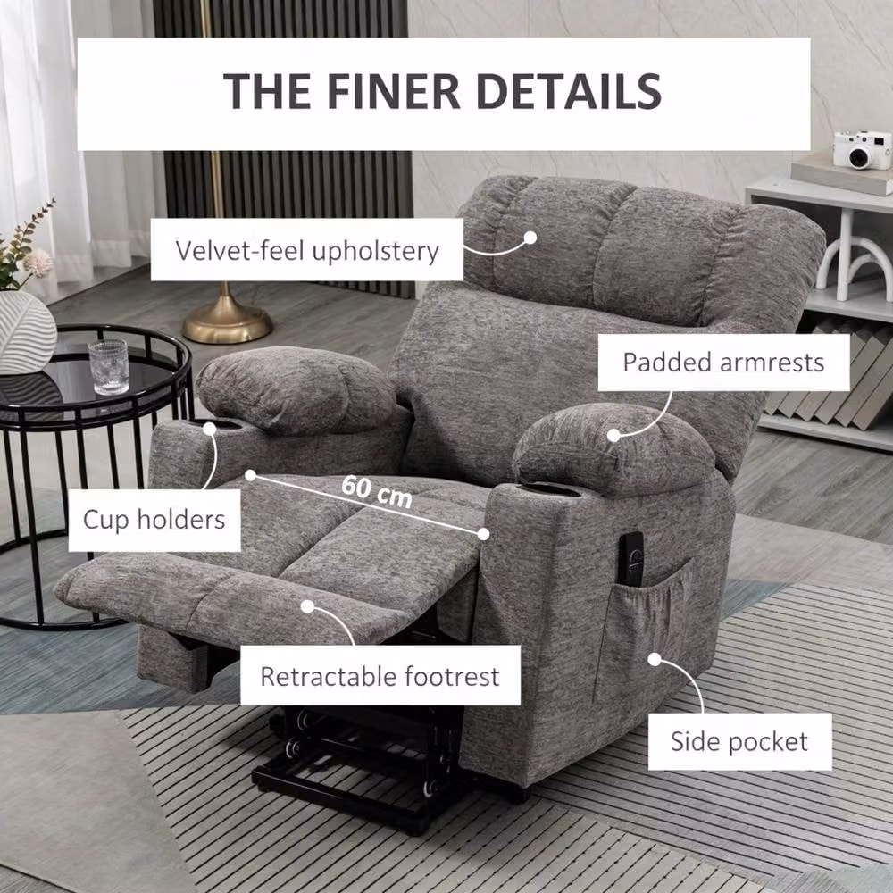 STILVORA Grey Fabric Power Lift Recliner Chair with Remote Control – 7