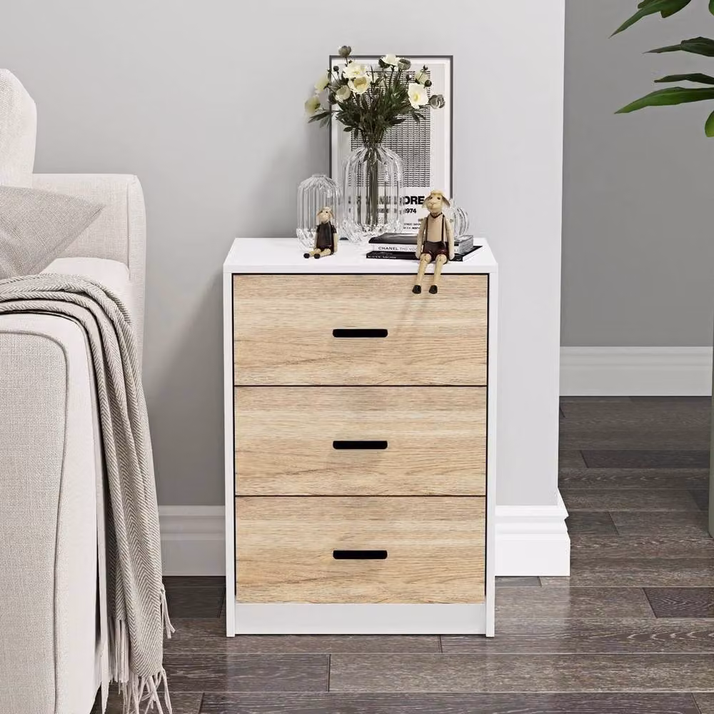 FORGEVIO Modern Bedroom Bedside Cabinet with Oak Drawers and White Carcass – 2
