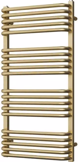 UK Radiators Crossmoor Designer Round Tube Heated Towel Rail in Brushed Brass, H: 100 cm, W: 50 cm