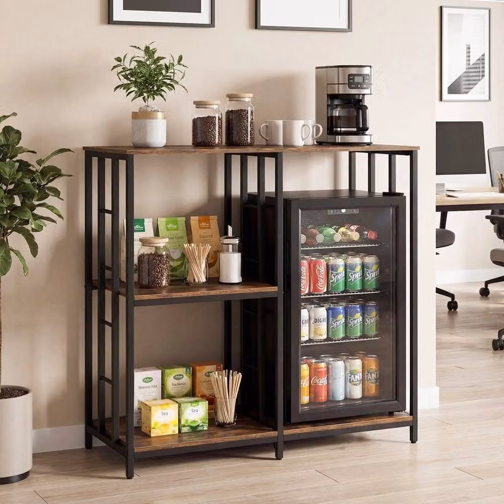 FLAVORA 4-Tier Kitchen Baker's Rack and Mini Fridge Stand in Brown – 6