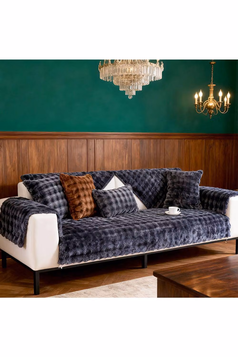 Living and Home Sleek Textured Plush Sofa Cover in Grey, Large – 2