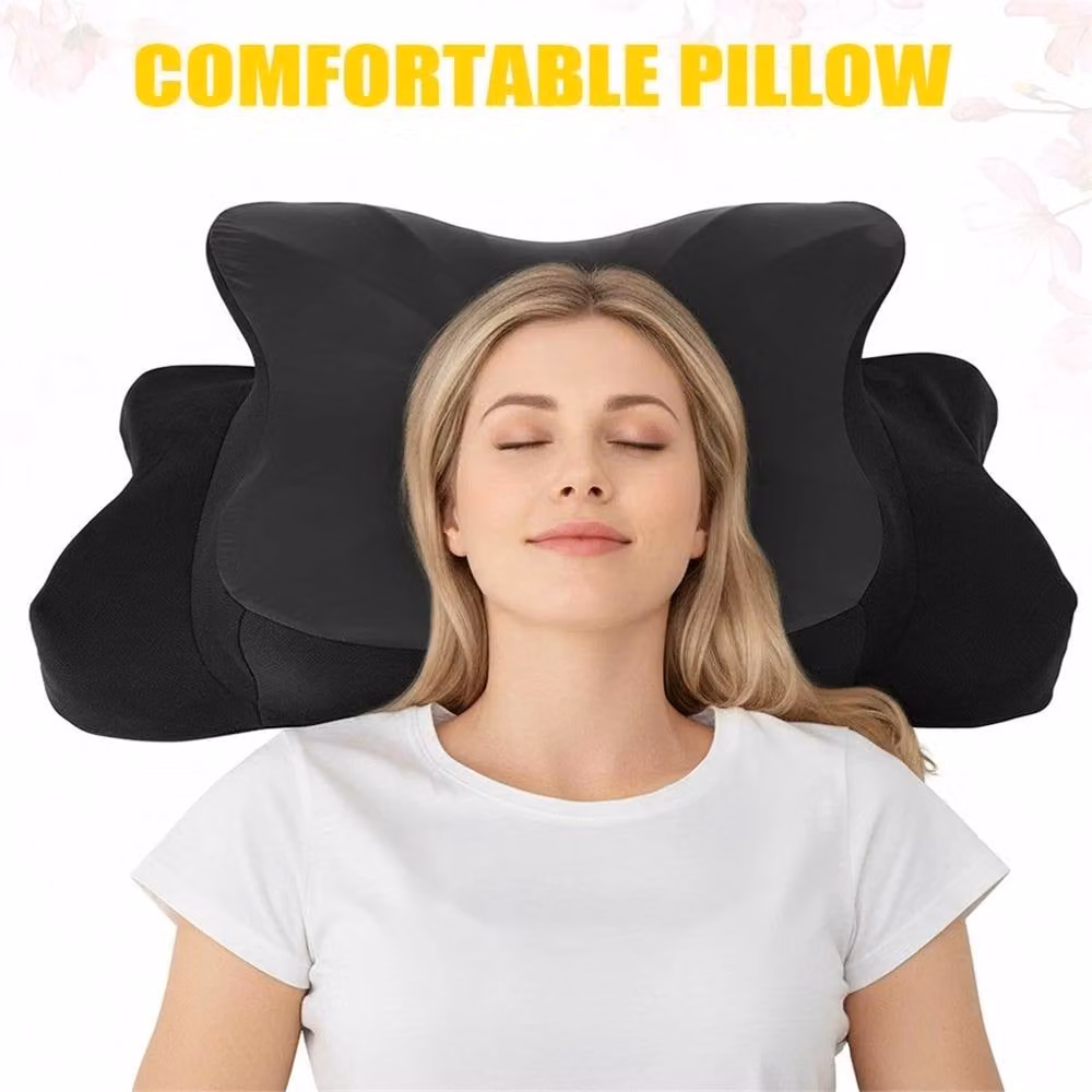Nordara Butterfly Contoured Memory Foam Neck Pillow with Removable Breathable Silk Cover in Black – 3