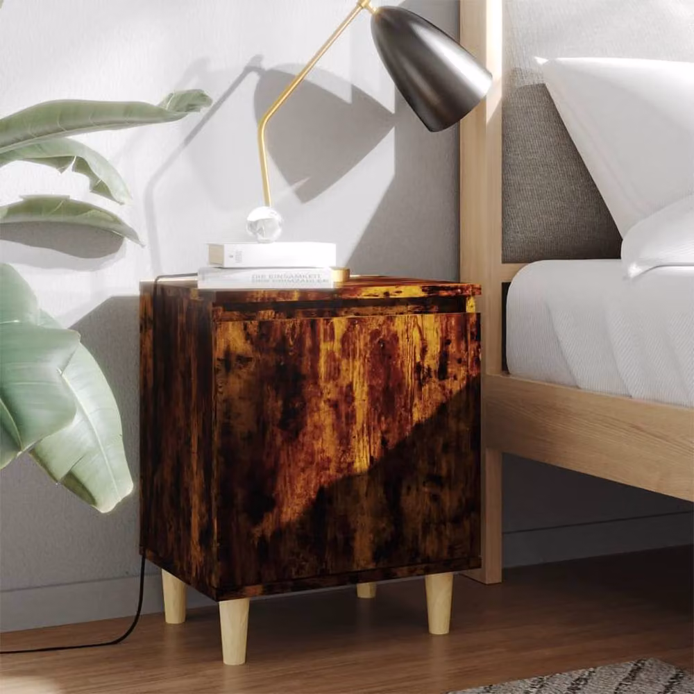 Berkfield Home Set of 2 Bed Cabinets in Smoked Oak Brown with Solid Wood Legs, W/D/H: 40 x 30 x 50 cm – 2