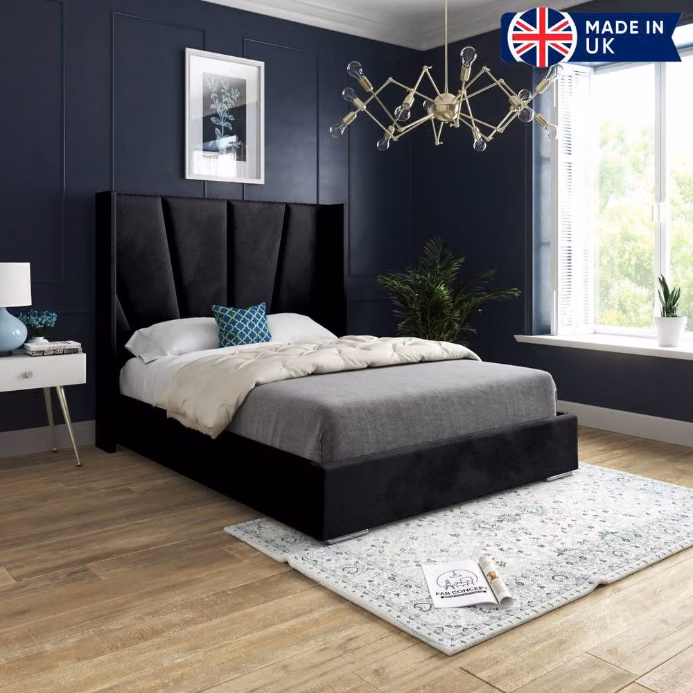 KDMD Godmanchester Wide Curved Designer Bed Frame in Black Soft Velvet, Size: King (180 x 200 cm) – 3