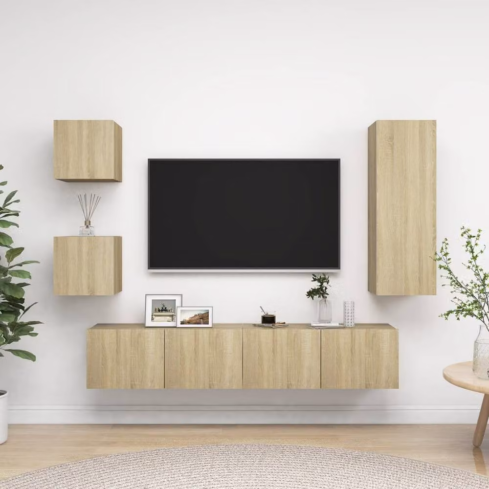 Berkfield Home 5 Piece Sonoma Oak TV Cabinet Set in Light Tan Beige – 2