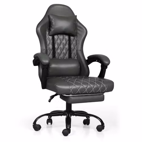 Levede Ergonomic Gaming Chair in Grey with Headrest, Adjustable Lumbar Support and Footrest – 8