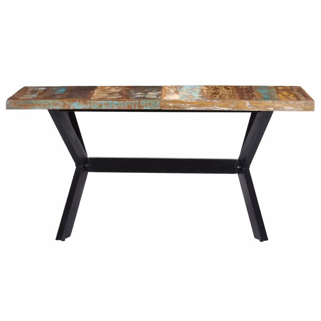 Berkfield Home Industrial Rectangular Dining Table in Multicolour Solid Reclaimed Wood, W/D/H: 140 x 70 x 75 cm – 2