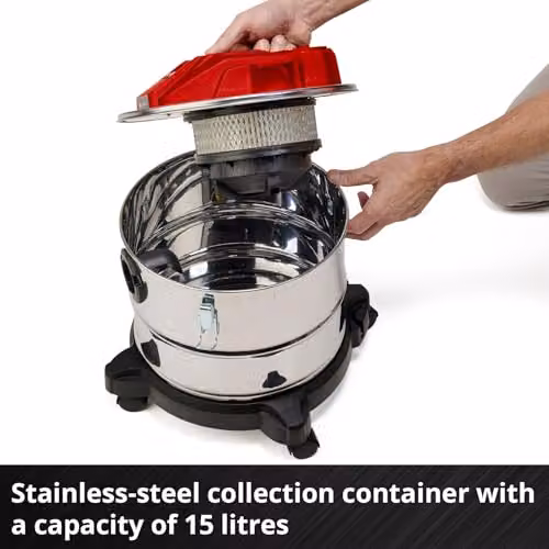 Einhell TE-AV 18/15 Li C Solo Cordless Ash Vacuum Cleaner in Black and Red with 15L Container and Blow Function – 3