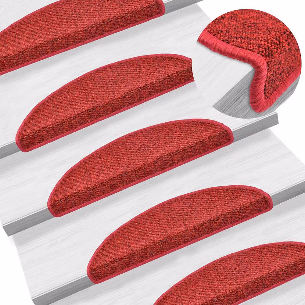 Berkfield Home Self-Adhesive Carpet Stair Treads, 15 Pieces, Bordeaux Red, W: 56 cm, D: 17 cm, H: 3 cm – 2
