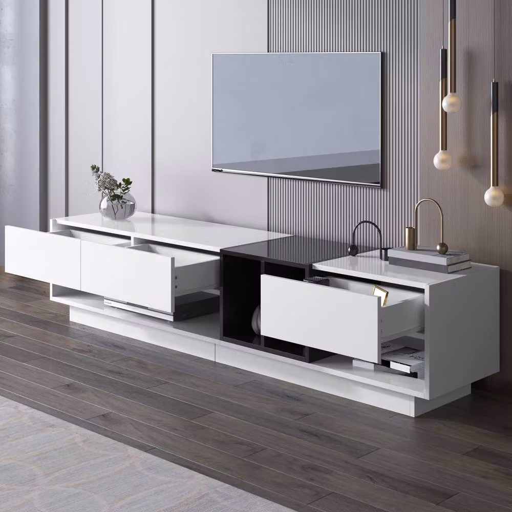 Matteo Modern High-Gloss TV Cabinet with Drawers in White and Black, W/D/H: 42 x 40 x 40 cm – 6