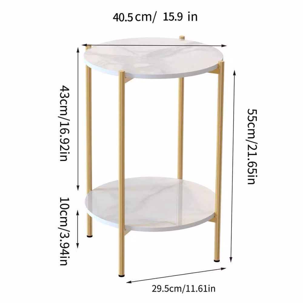 NESTLUNE Round Double Tier Nesting Side Coffee Table in White and Gold – 2