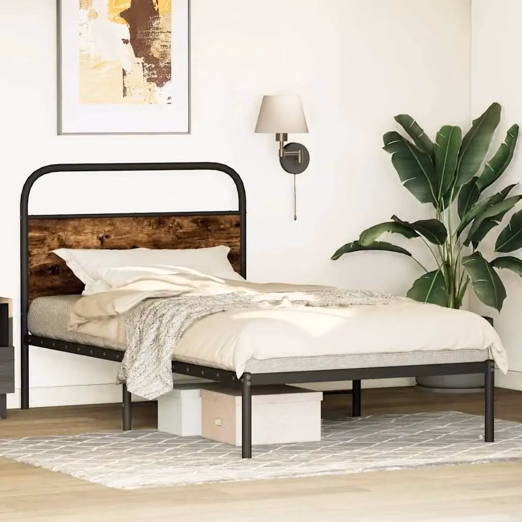 Berkfield Home Bed Frame in Smoked Oak and Metal, Brown, W: 100 cm, L: 190 cm – 2
