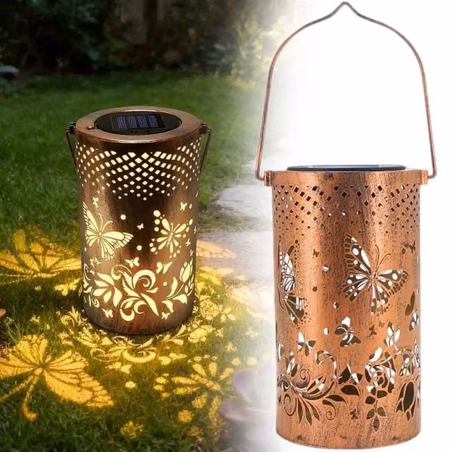 EONLION Solar Butterfly Projection Lantern in Bronze with Warm White Light, Height: 100 cm – 1