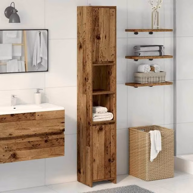 Berkfield Home Classic Bathroom Cabinet in Old Wood Brown, W/D/H: 30 x 30 x 183.5 cm