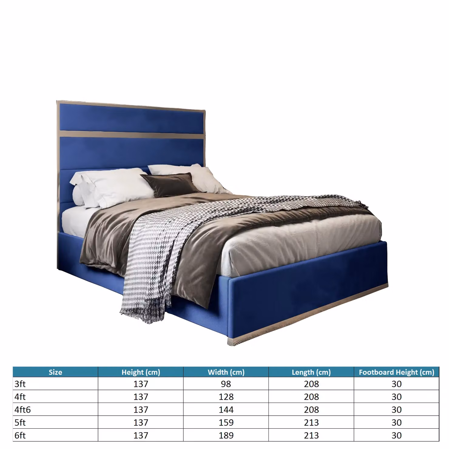 KDMD Bentley Single Upholstered Velvet Bed Frame in Blue – 4