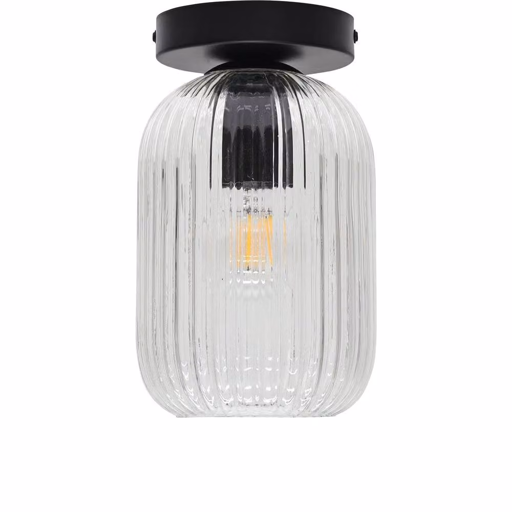 First Choice Lighting Batley Set of 2 Black Ceiling Light Fittings with Transparent Ribbed Glass – 2